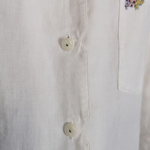 Vintage Tristan & Iseut White Rami Shirt – Floral Embroidered Collar – Size M Ov - Picture 5 of 10